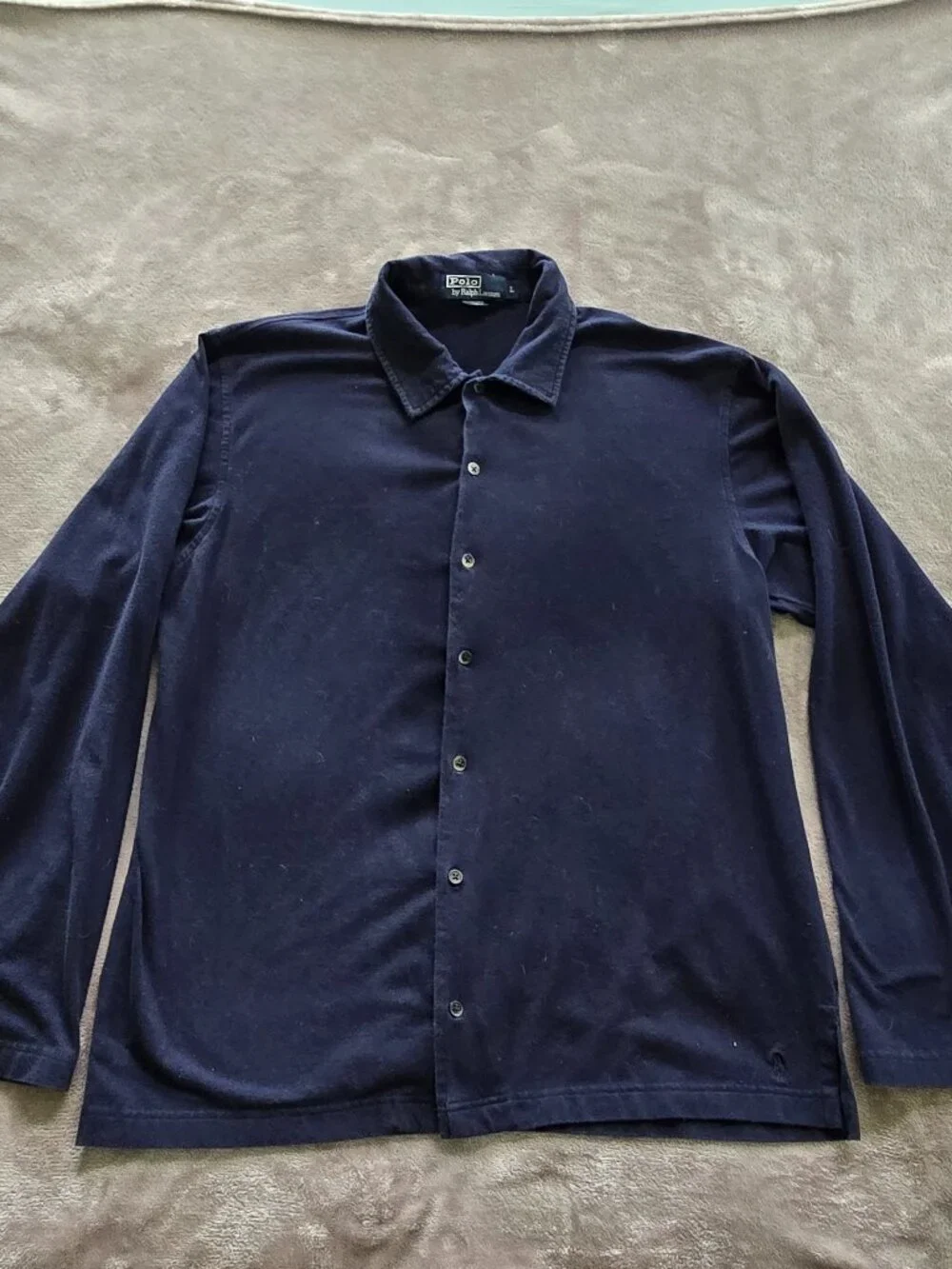Vintage Polo Ralph Lauren Long Sleeve Shirt Mens Large Blue Cotton Stretch Soft